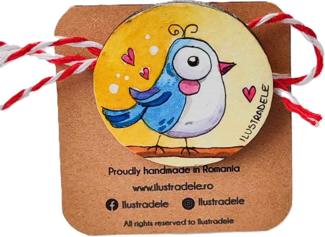 Brosa martisor pictata: Cip cirip solar