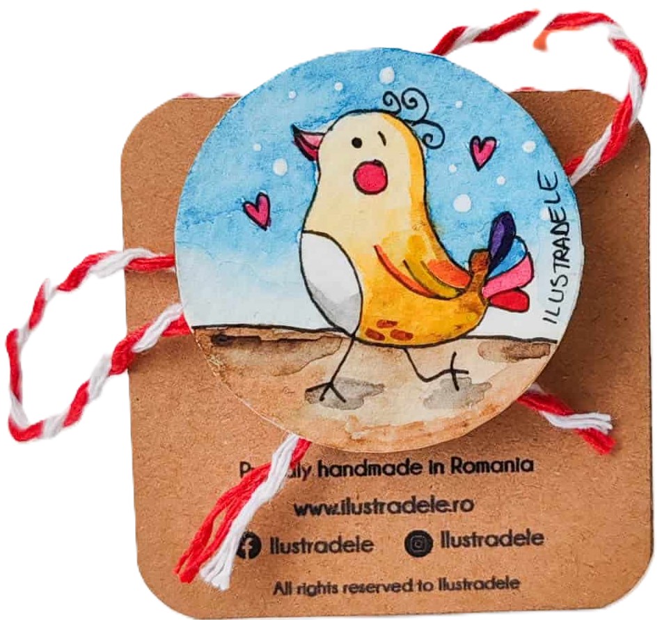 Brosa martisor pictata: Cip cirip bleu