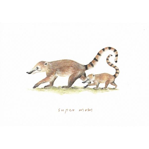 Felicitare: Super Mom Coati. Mai Colorat