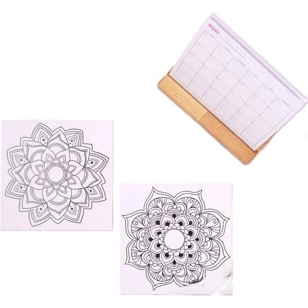 Calendar permanent de birou cu suport de lemn. Calendarul meu anti stres de colorat