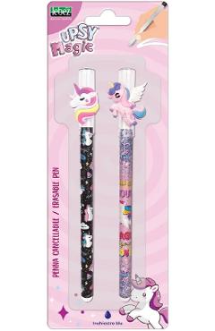 Imaginea produsului 'Set 2 pixuri cu cerneală termosensibilă: Pix negru și roz cu unicorn alb și roz. Upsy Magic'