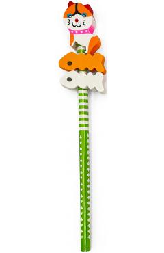 Imaginea produsului 'Creion grafic verde cu 3 radiere pisică'