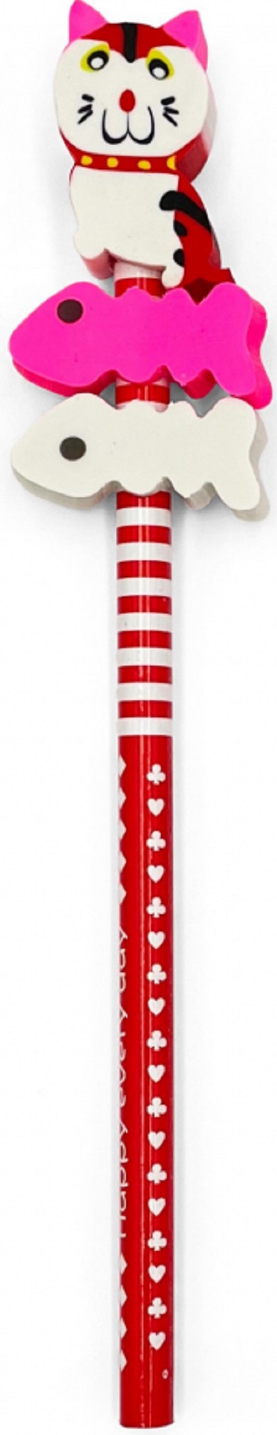 Creion grafic rosu cu 3 radiere pisica