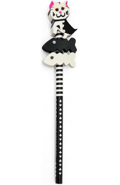 Imaginea produsului 'Creion grafic negru cu 3 radiere pisică'