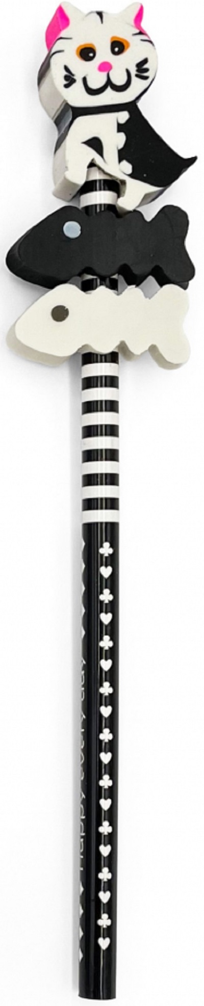 Creion grafic negru cu 3 radiere pisica