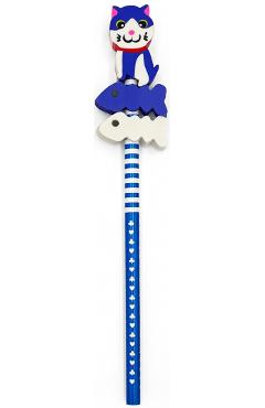 Imaginea produsului 'Creion grafic albastru cu 3 radiere pisică'