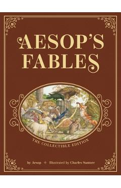 Coperta cărții 'Aesop's Fables: The Collectible Leather Edition: The Classic Edition by Acclaimed Illustrator, Charles Santore -'