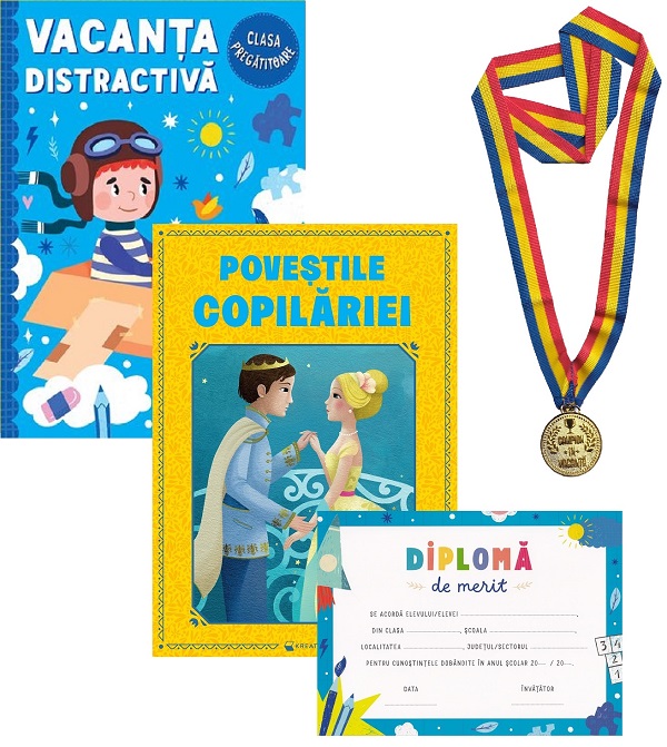 Coperta cărții 'Pachet: Vacanța distractivă. Poveștile copilăriei + Diplomă + Medalie - Clasa pregătitoare - Aurelia Șeulean, Mărioara'