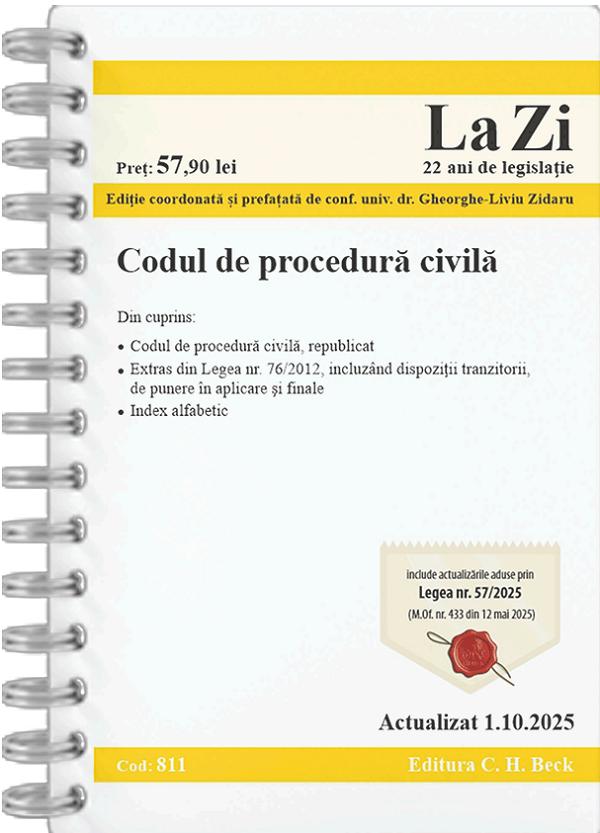 Coperta cărții 'Codul de procedură civilă Act. 1 octombrie 2025 Ed.Spiralată - Gheorghe-Liviu Zidaru'