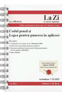 Poza produsului Codul penal si legea pentru punerea in aplicare Act. 7 Octombrie 2025 Ed.Spiralata - Valerian Cioclei