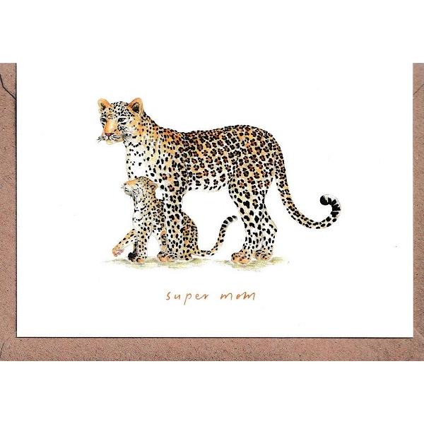 Felicitare: Super Mom Leopard. Mai Colorat