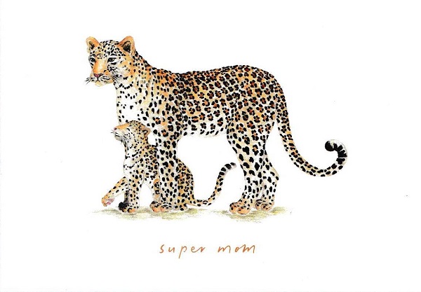 Felicitare: Super Mom Leopard. Mai Colorat