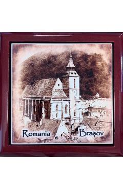 Imaginea produsului 'Cutie bijuterii din lemn. Biserica Neagră alb-negru'