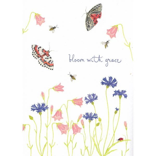 Felicitare: Bloom with grace. Flori si fluturi. Mai Colorat