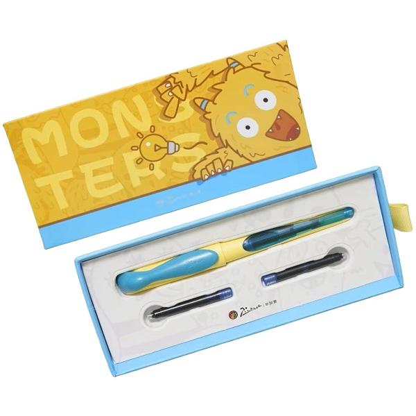 Set Stilou galben-verde Little Monster + 2 cartușe