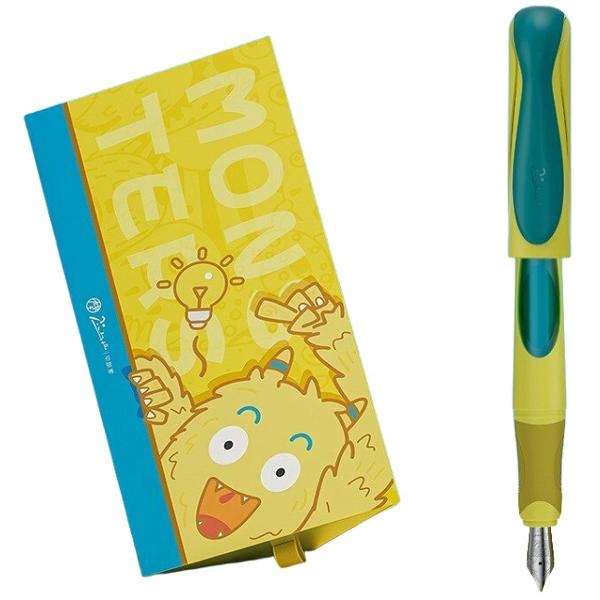 Set Stilou galben-verde Little Monster + 2 cartușe