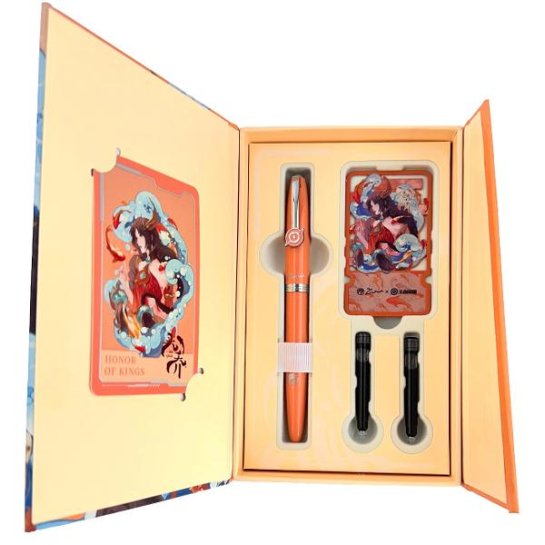 Set Stilou portocaliu + 2 cartuse + semn carte magnetic