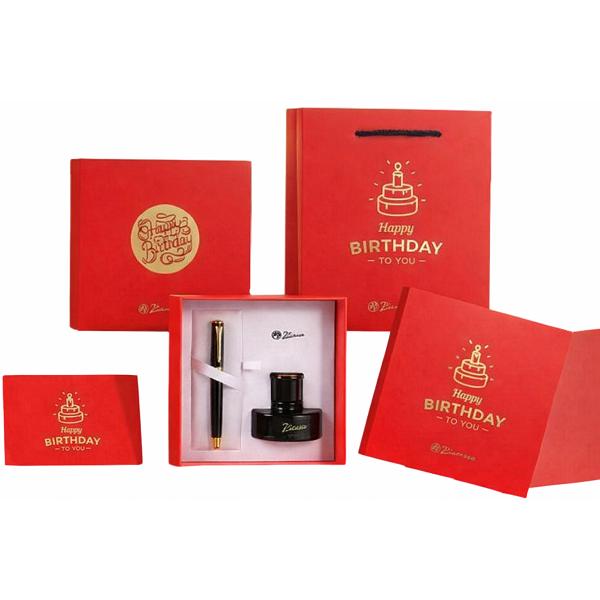 Set Happy Birthday: Stilou negru + calimara cerneala