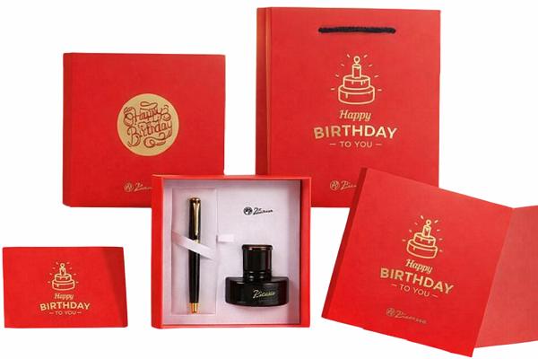 Set Happy Birthday: Stilou negru + calimara cerneala