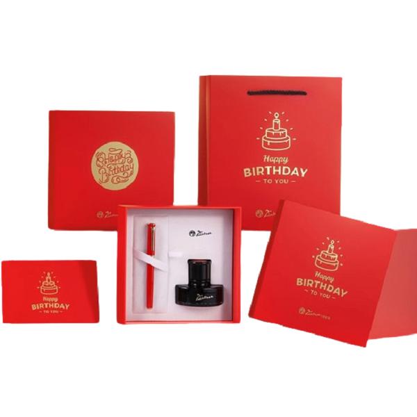 Set Happy Birthday: Stilou rosu + calimara cerneala