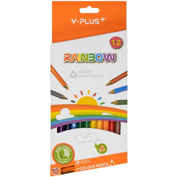 Set 12 creioane colorate Jumbo Rainbow + ascutitioare