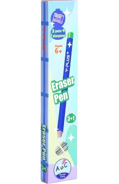 Imaginea produsului 'Set 3 radiere tip creion albastru + ascuțitoare'