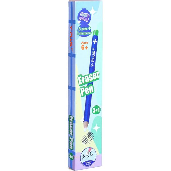 Set 3 radiere tip creion albastru + ascutitoare