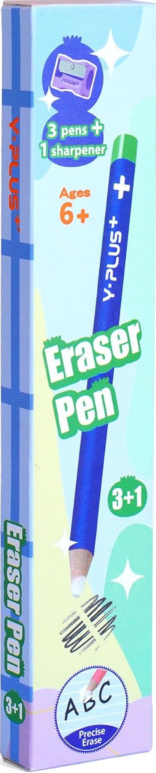 Imaginea produsului 'Set 3 radiere tip creion albastru + ascuțitoare'