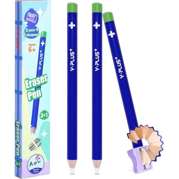 Set 3 radiere tip creion albastru + ascutitoare