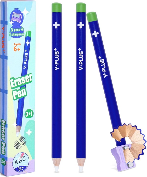 Imaginea produsului 'Set 3 radiere tip creion albastru + ascuțitoare'