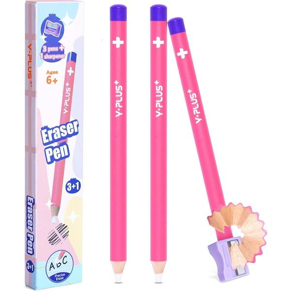 Set 3 radiere tip creion roz + ascutitoare