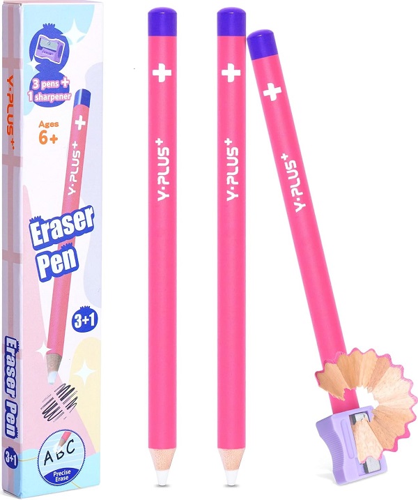 Imaginea produsului 'Set 3 radiere tip creion roz + ascuțitoare'