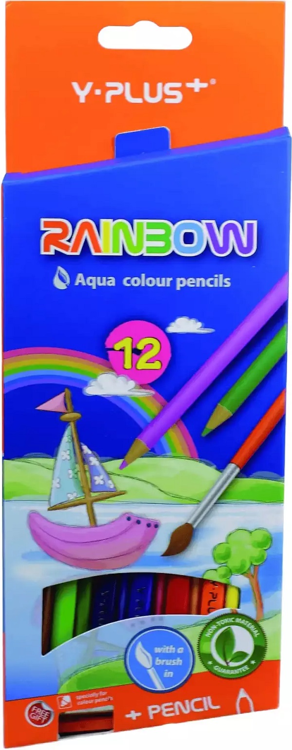 Set 12 creioane colorate Rainbow + ascutitioare + pensula