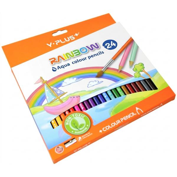 Set 24 creioane colorate rainbow + ascutitoare + pensula