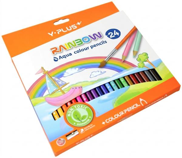 Set 24 creioane colorate rainbow + ascutitoare + pensula