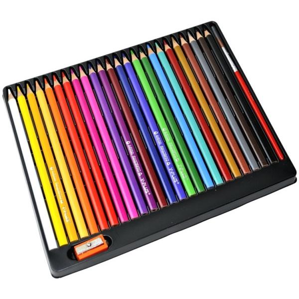 Set 24 creioane colorate rainbow + ascutitoare + pensula