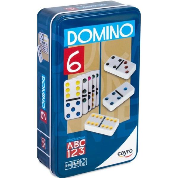 Domino clasic colorat in cutie metalica