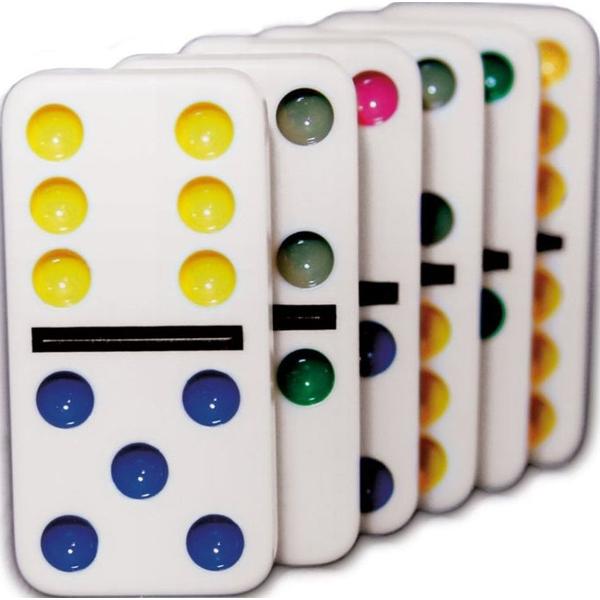 Domino clasic colorat in cutie metalica