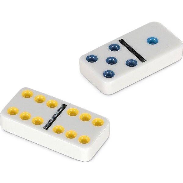 Domino clasic colorat in cutie metalica