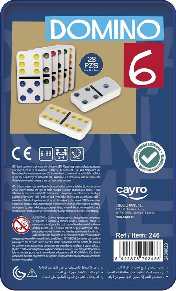 Imaginea produsului 'Domino clasic colorat în cutie metalică'