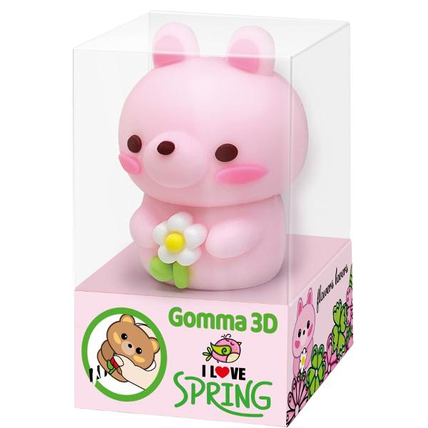 Radiera Flowers Lovers 3D. Ursulet roz