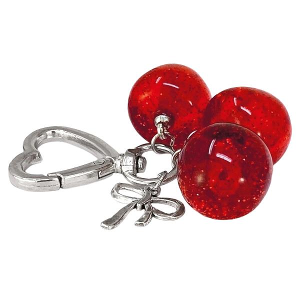 Breloc glitter charm cu inel si carabina. Cirese rosii