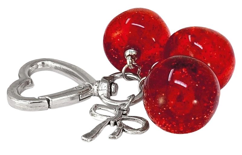 Imaginea produsului 'Breloc glitter charm cu inel si carabina. Cireșe roșii'