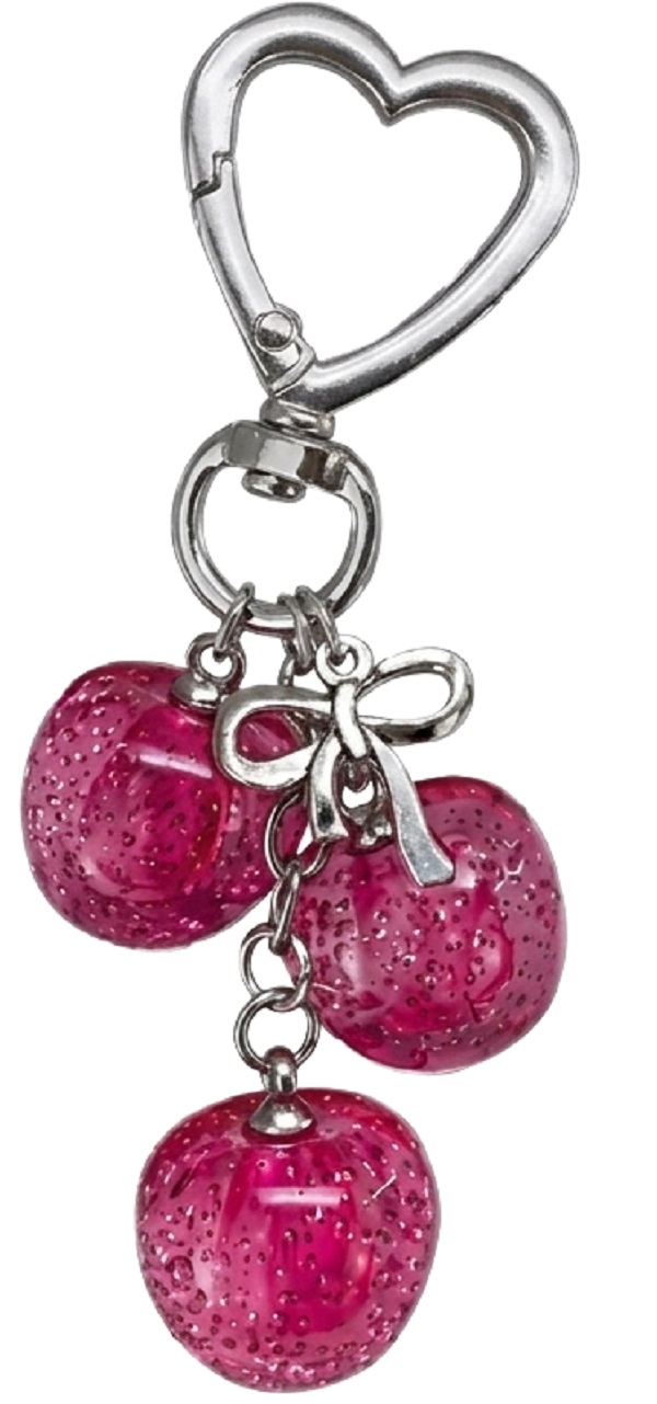 Imaginea produsului 'Breloc glitter charm cu inel si carabina. Cireșe roz'