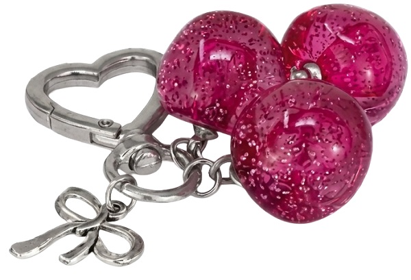 Imaginea produsului 'Breloc glitter charm cu inel si carabina. Cireșe roz'