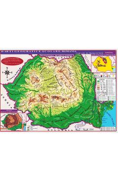 Coperta cărții 'Planșă: Harta României. Harta fizică, harta repartiției orașelor A4'