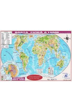 Coperta cărții 'Planșă: Harta lumii. Harta politică, harta fizică A4'