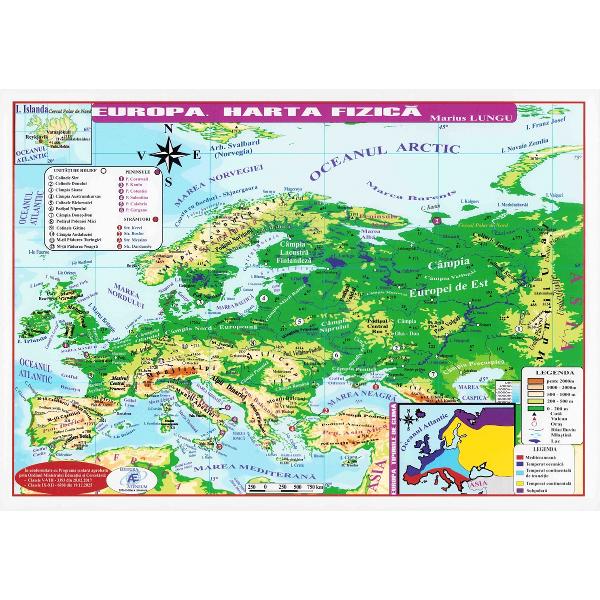 Plansa: Harta Europei. Harta politica, harta fizica A4