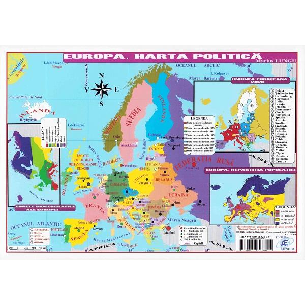 Plansa: Harta Europei. Harta politica, harta fizica A4