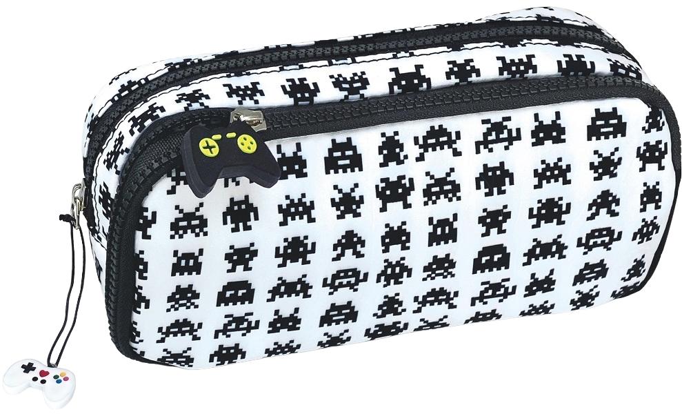 Imaginea produsului 'Penar Game Over cu 2 fermoare si charms. Alb-negru'